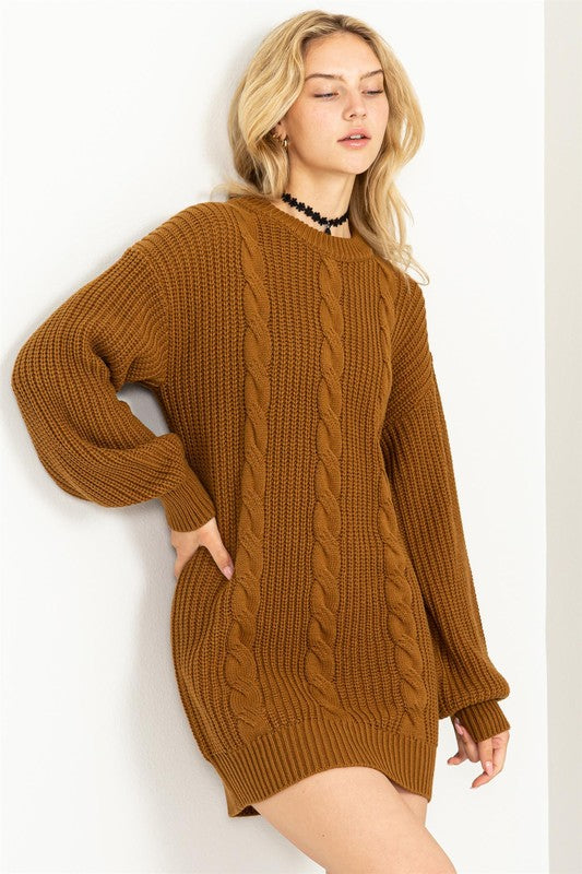 Cable-Knit Ribbed Mini Sweater Dress - Jake J Shop