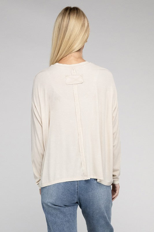 Washed Ribbed Dolman Sleeve Round Neck Top