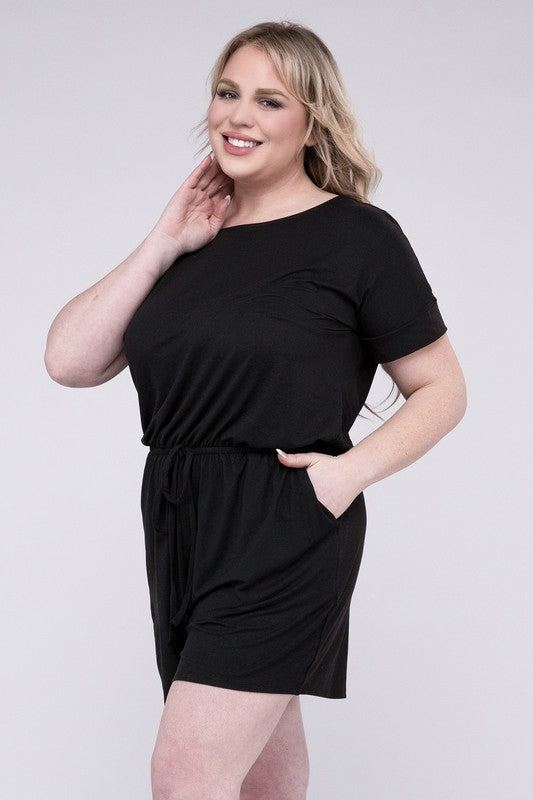 ZENANA Summer Romper Plus Size Brushed with Pockets