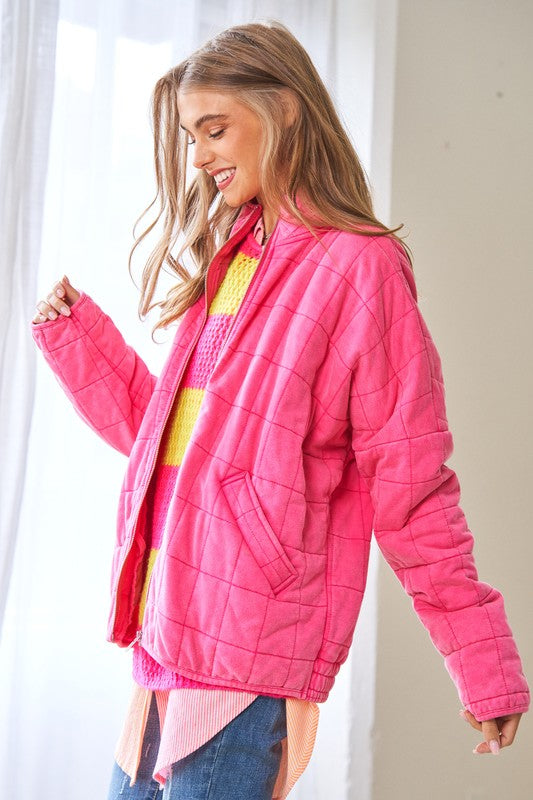 Washed Soft Comfy Quilting Zip Closure Jacket - Jake J Shop