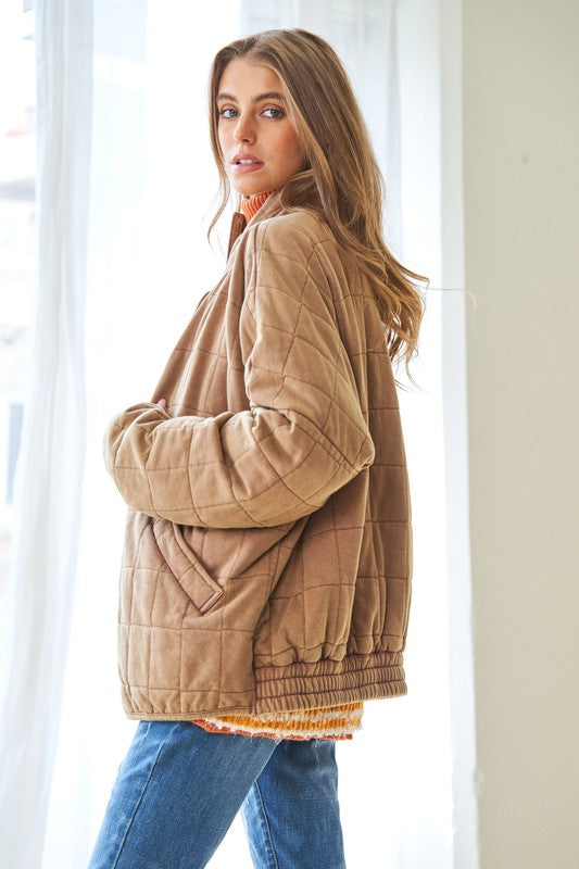 Washed Soft Comfy Quilting Zip Closure Jacket - Jake J Shop