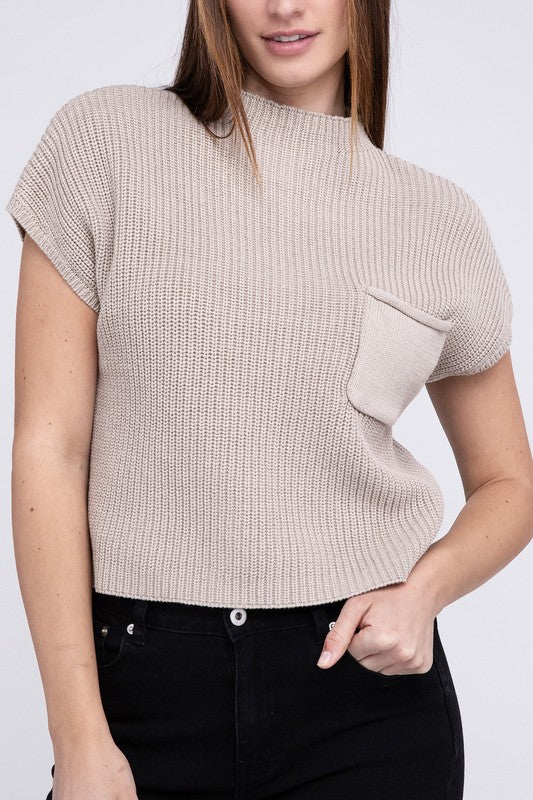 Mock Neck Short Sleeve Cropped Sweater