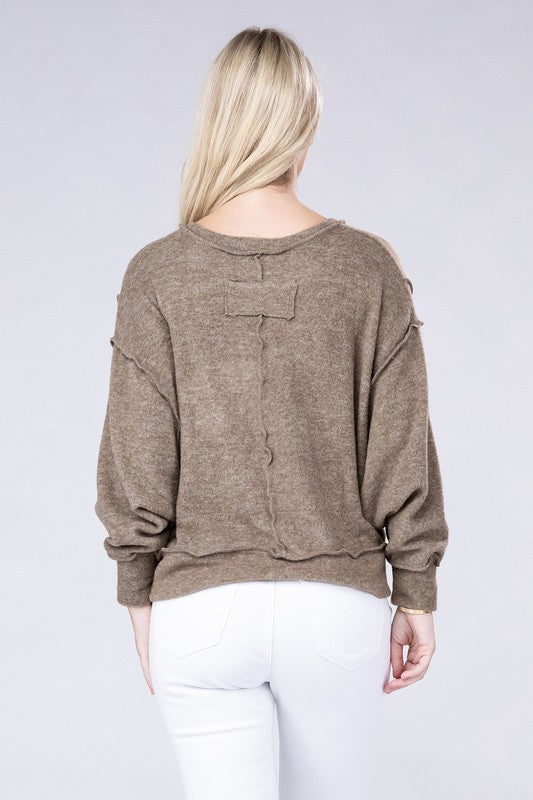 Brushed Melange Hacci Oversized Sweatshirt Pullover Casual Knit