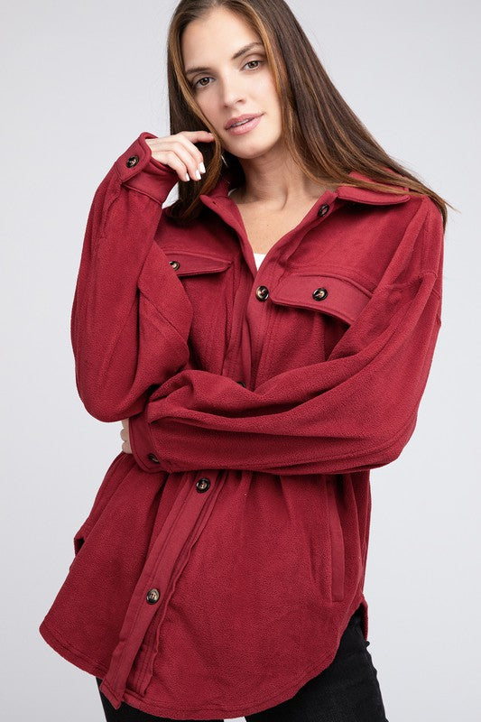 Fleece Buttoned Down Oversized Jacket - Jake J Shop