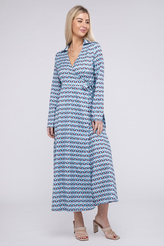 Geometric Print Wrap Dress