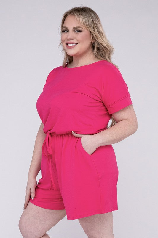 ZENANA Summer Romper Plus Size Brushed with Pockets