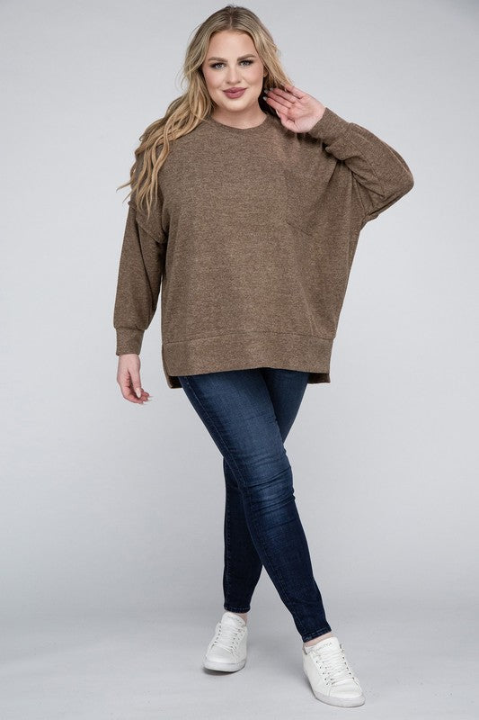 Plus Brushed Melange Drop Shoulder Sweater