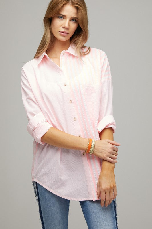 Stripe Button Down Long Sleeve Shirt - Jake J Shop