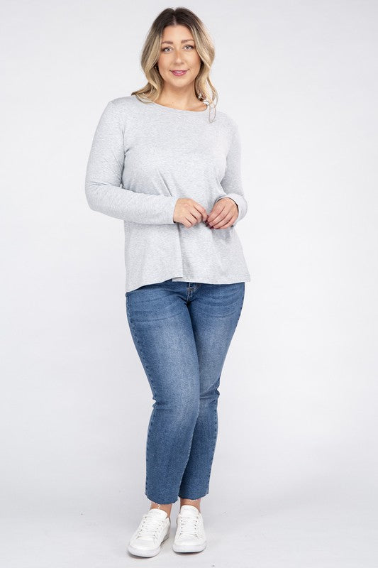 Plus Cotton Crew Neck Long Sleeve T-Shirt