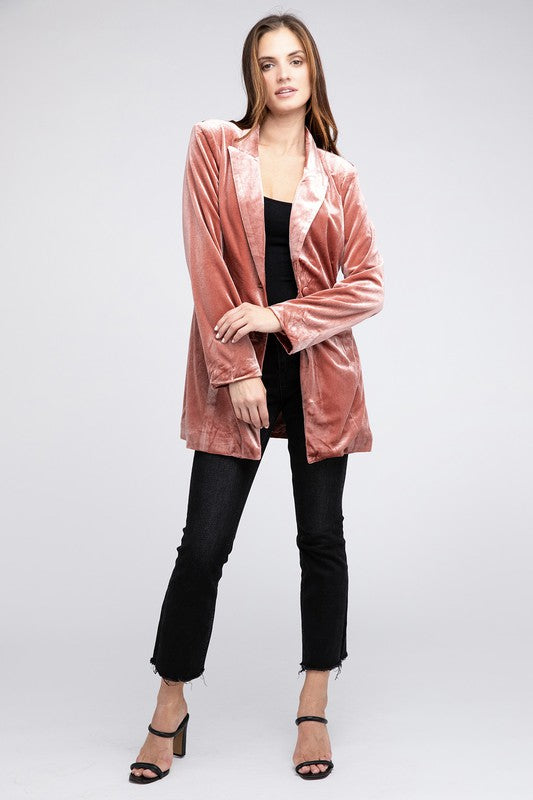 Shiny Velvet Peak Lapel Single Blazer - Jake J Shop