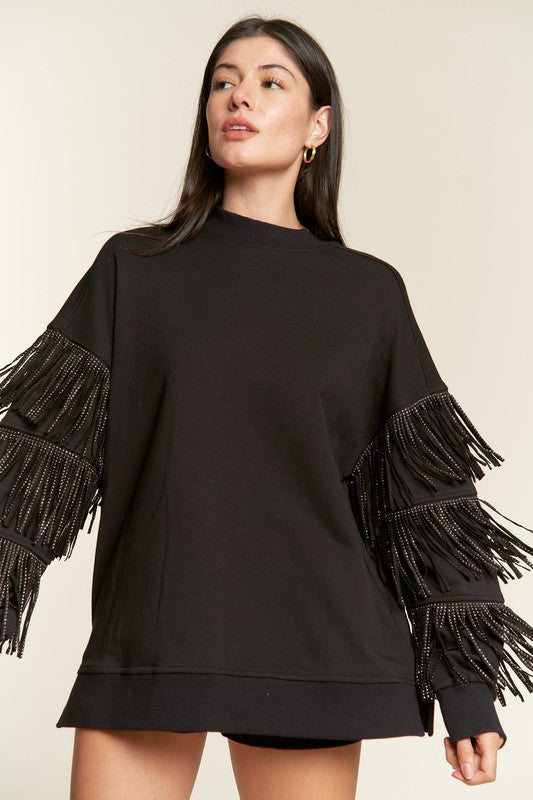 Silver studded fringe sleeve top PLUS JJT5009P - Jake J Shop