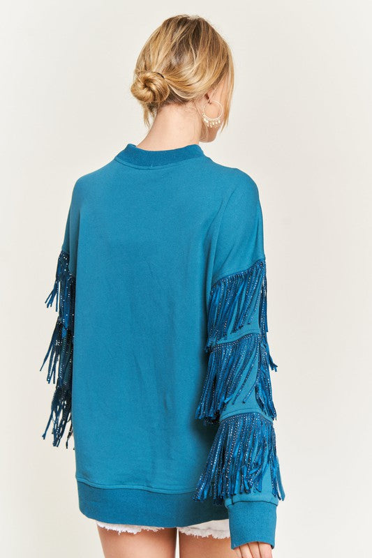 Silver studded fringe sleeve top JJT5009 - Jake J Shop