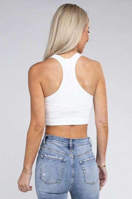 Ribbed Cropped Racerback Tank Top - Jake J Shop