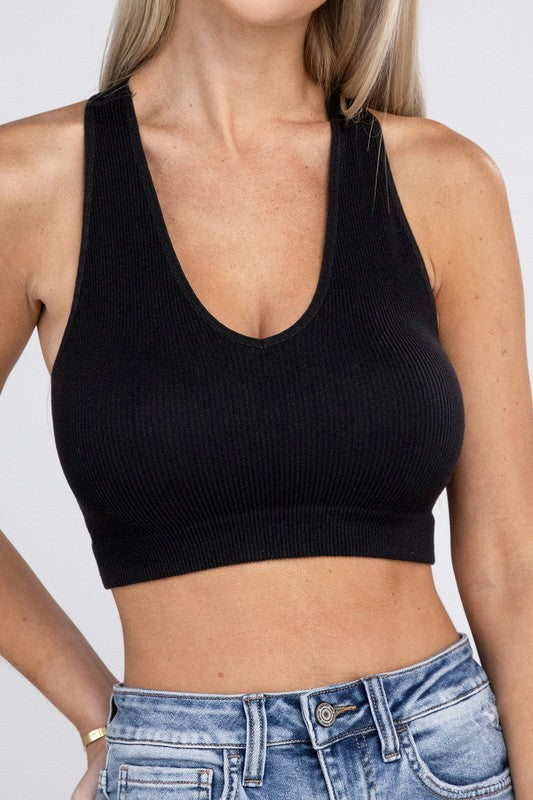 Ribbed Cropped Racerback Tank Top - Jake J Shop