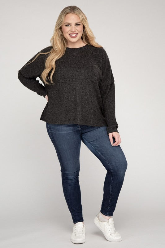 Plus Ribbed Brushed Melange Hacci Sweater