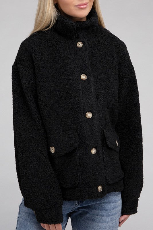 Cozy Sherpa Button-Front Jacket - Jake J Shop