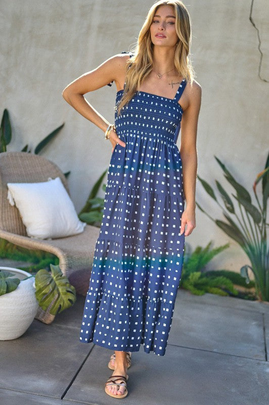 Printed Smocked Ruffle Maxi Dress - Jake J Shop