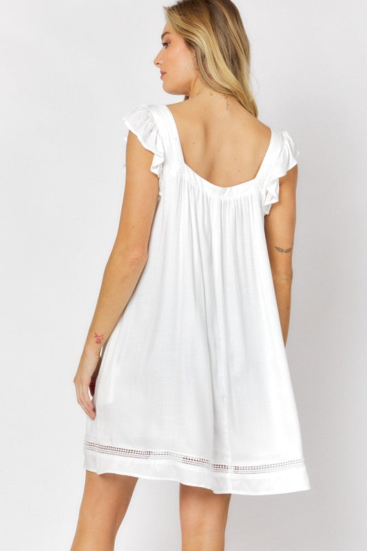 Embroidered Square Neck Mini Dress - Jake J Shop