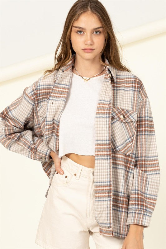 For Myself Plaid Print Button-Front Top