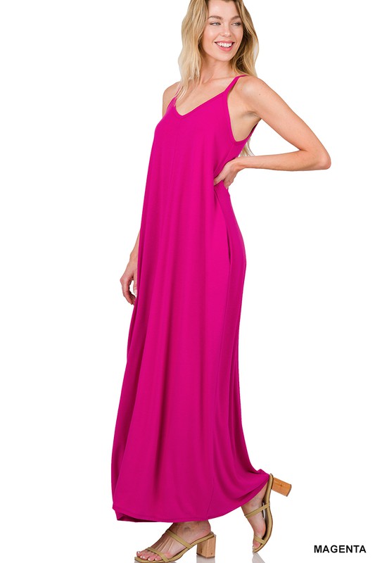 V-Neck Cami Maxi Dress with Side Pockets - Jake J Shop