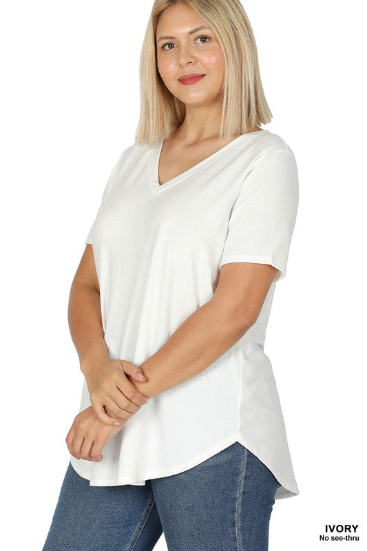 Plus Short Sleeve V-Neck Round Hem Top - Jake J Shop