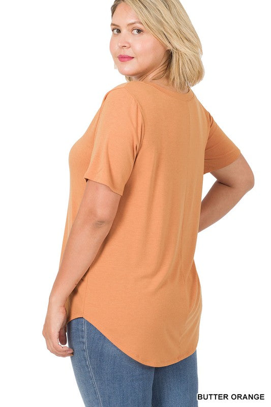 Plus Short Sleeve V-Neck Round Hem Top - Jake J Shop