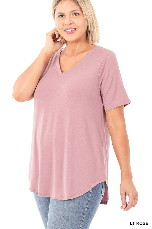 Plus Short Sleeve V-Neck Round Hem Top - Jake J Shop