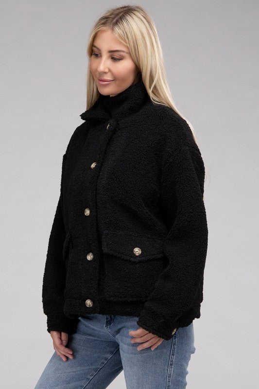 Cozy Sherpa Button-Front Jacket - Jake J Shop