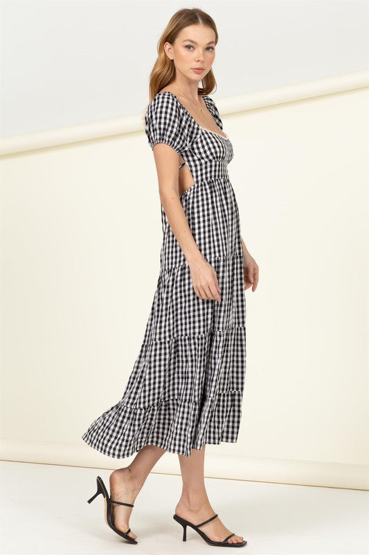 Somewhere to Go Tie-Back Gingham Print Maxi Dress - Jake J Shop