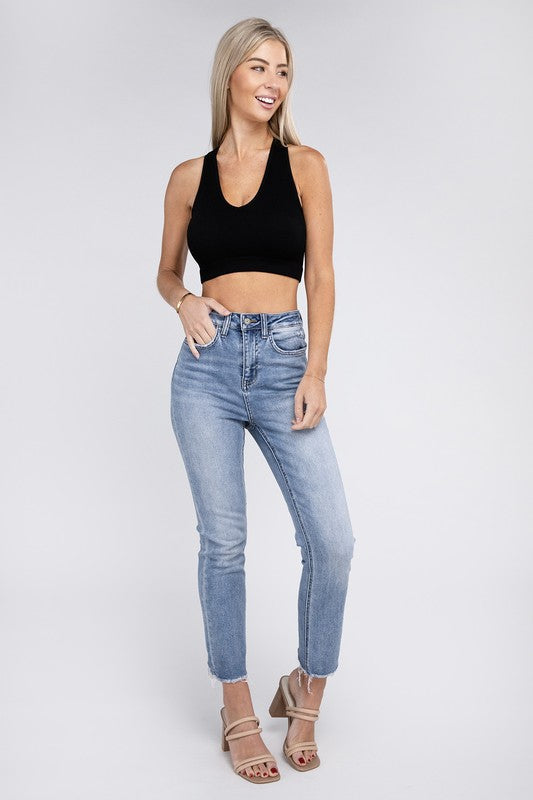 Ribbed Cropped Racerback Tank Top - Jake J Shop