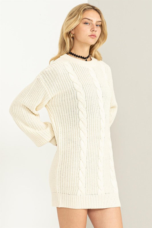 Cable-Knit Ribbed Mini Sweater Dress - Jake J Shop