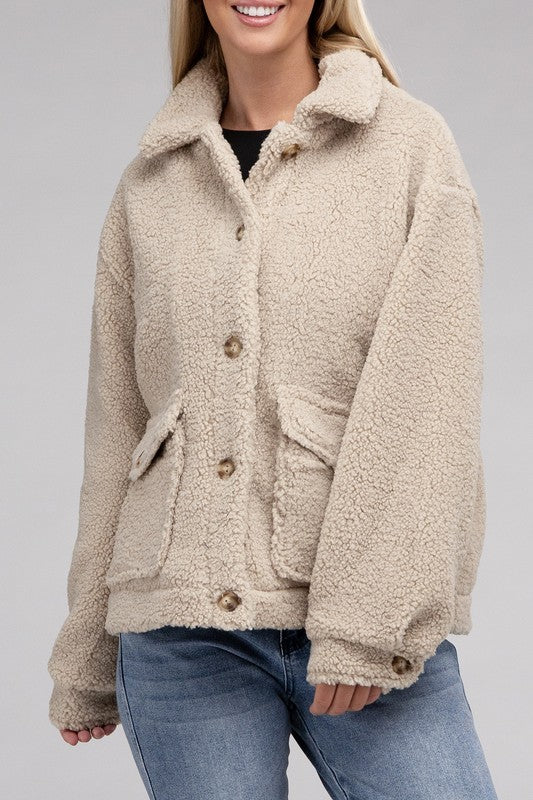 Cozy Sherpa Button-Front Jacket - Jake J Shop