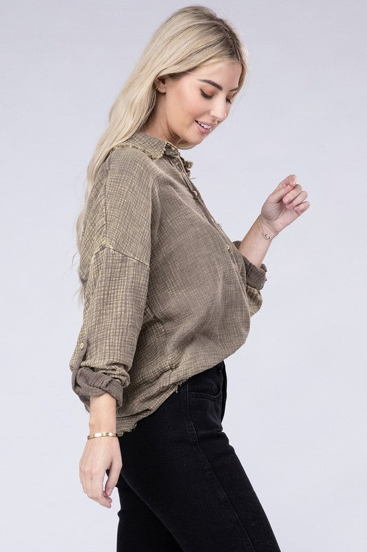 Acid Washed Double Gauze Button Down Shirt