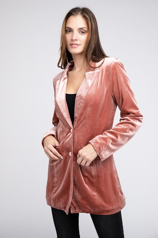 Shiny Velvet Peak Lapel Single Blazer - Jake J Shop