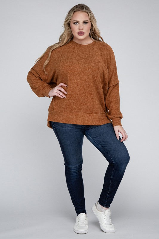 Plus Brushed Melange Drop Shoulder Sweater