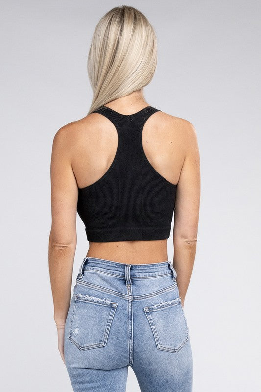 Ribbed Cropped Racerback Tank Top - Jake J Shop