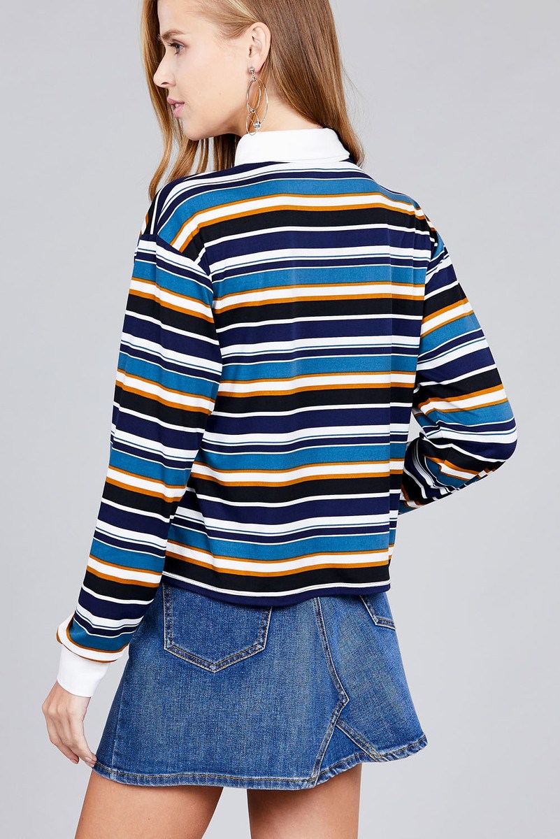 Ladies fashion plus size long sleeve multi striped dty brushed shirts