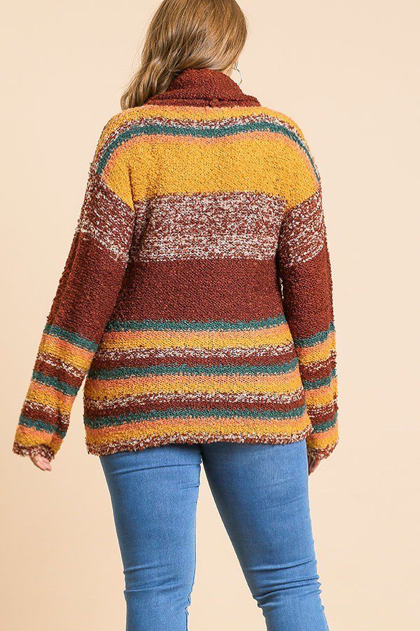 Multicolor Striped Fuzzy Knit Long Sleeve Pullover