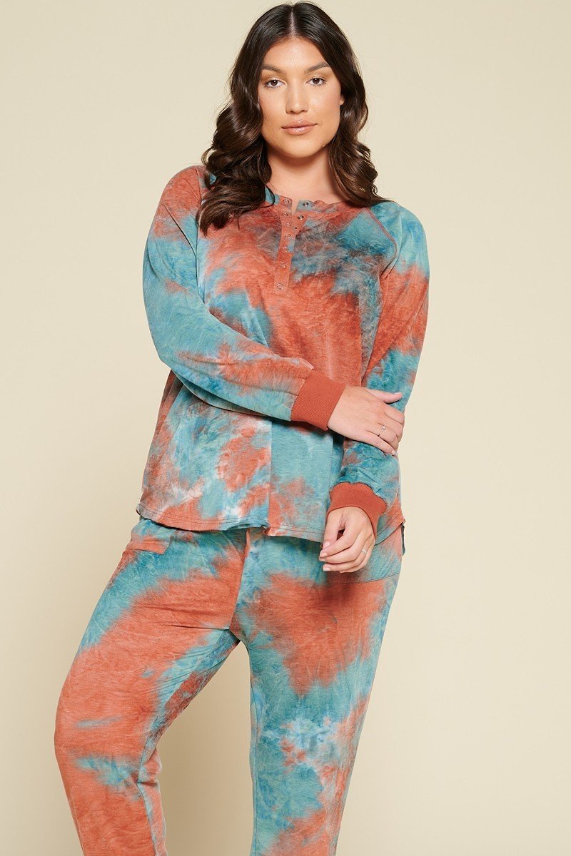 Tie-dye Printed French Terry Knit Loungewear Sets