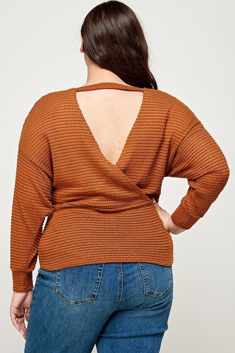 Plus Size Textured Waffle Sweater Knit Top