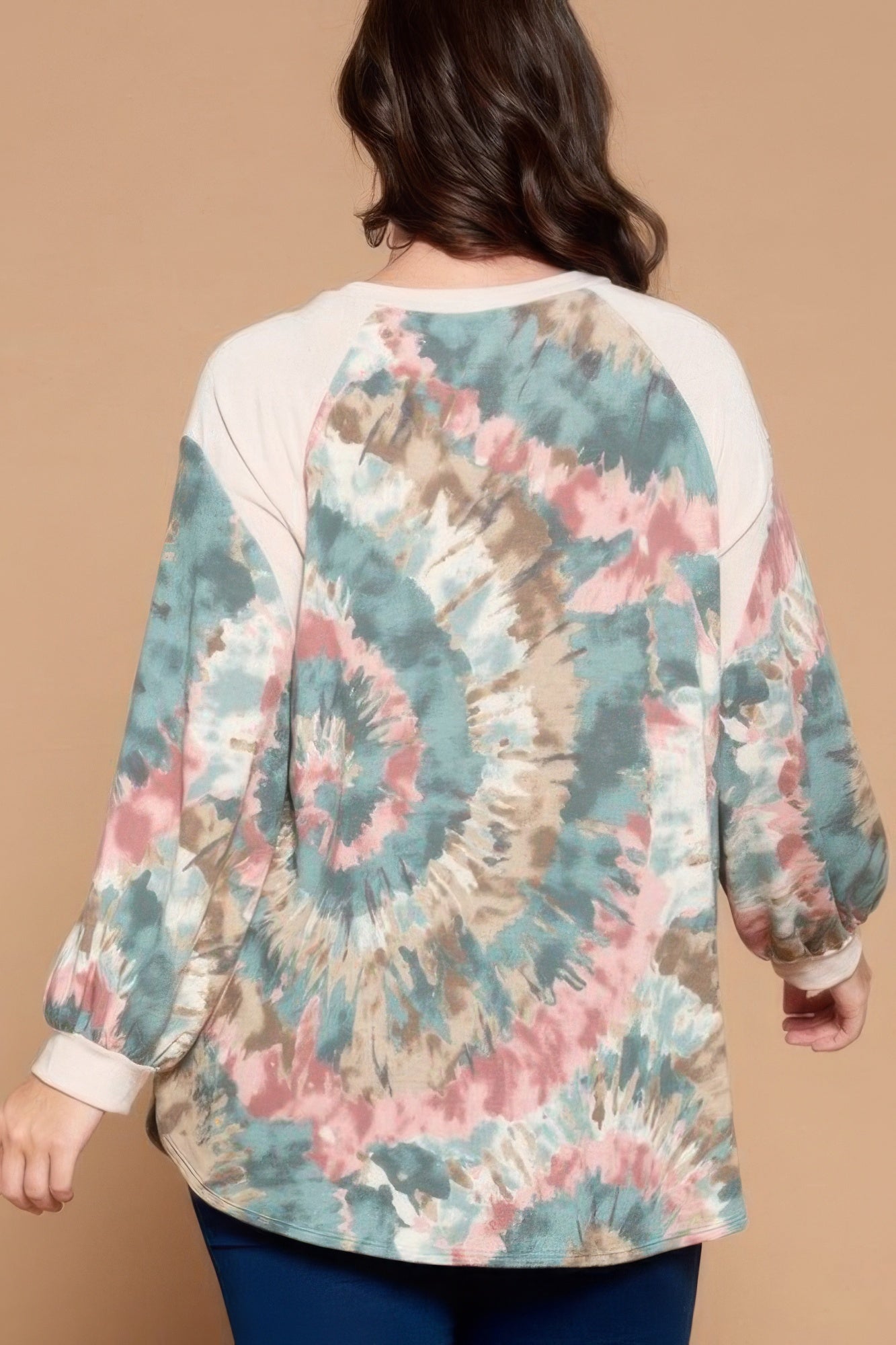 Plus Size Tie Dye French Terry Print Balloon Sleeve Top