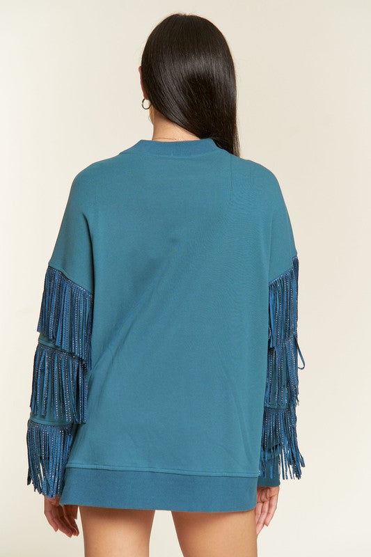 Silver studded fringe sleeve top PLUS JJT5009P - Jake J Shop