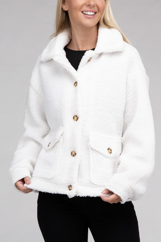 Cozy Sherpa Button-Front Jacket - Jake J Shop