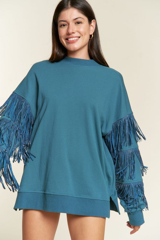 Silver studded fringe sleeve top PLUS JJT5009P - Jake J Shop