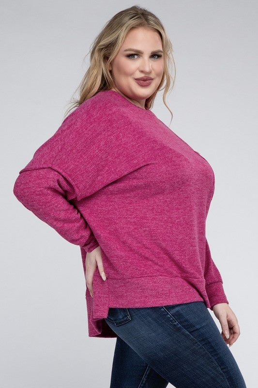 Plus Brushed Melange Drop Shoulder Sweater