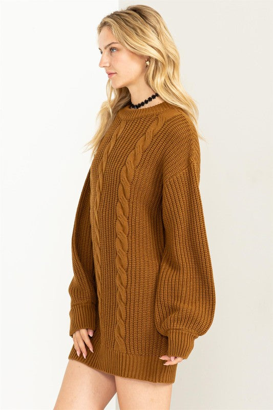 Cable-Knit Ribbed Mini Sweater Dress - Jake J Shop