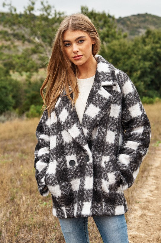 Fuzzy Boucle Textured Double Breasted Coat Jacket - Jake J Shop