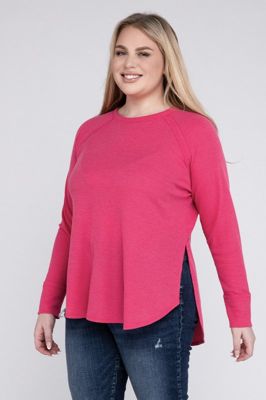 Plus Melange Baby Waffle Long Sleeve Top