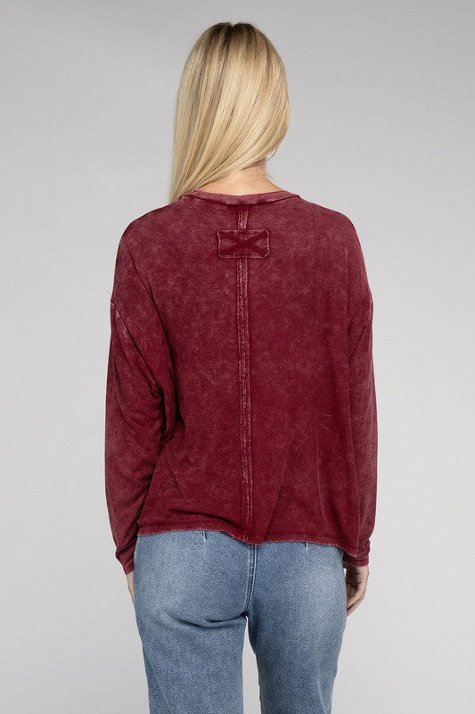 Washed Ribbed Dolman Sleeve Round Neck Top