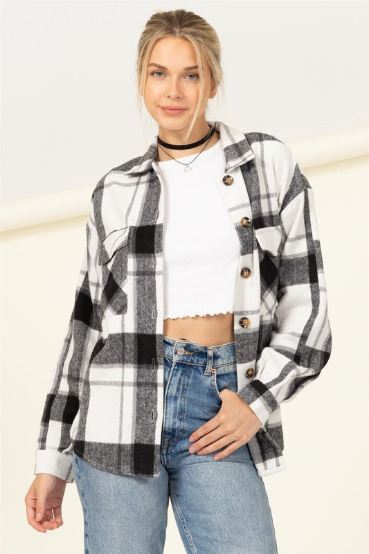 Effortless Ease Plaid Print Shacket - Jake J Shop